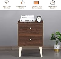 Vista 4 de Giantex Mesita de noche con cajones y patas de madera de goma maciza, gran espacio de almacenamiento para dormitorio, sala de estar, pasillo