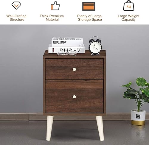 Miniatura 13 de Giantex Mesita de noche con cajones y patas de madera de goma maciza, gran espacio de almacenamiento para dormitorio, sala de estar, pasillo,