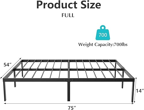 Miniatura 2 de Marco de cama tamaño matrimonial marco de cama de plataforma de metal resistente con espacio de almacenamiento debajo del marco, soporte de listones