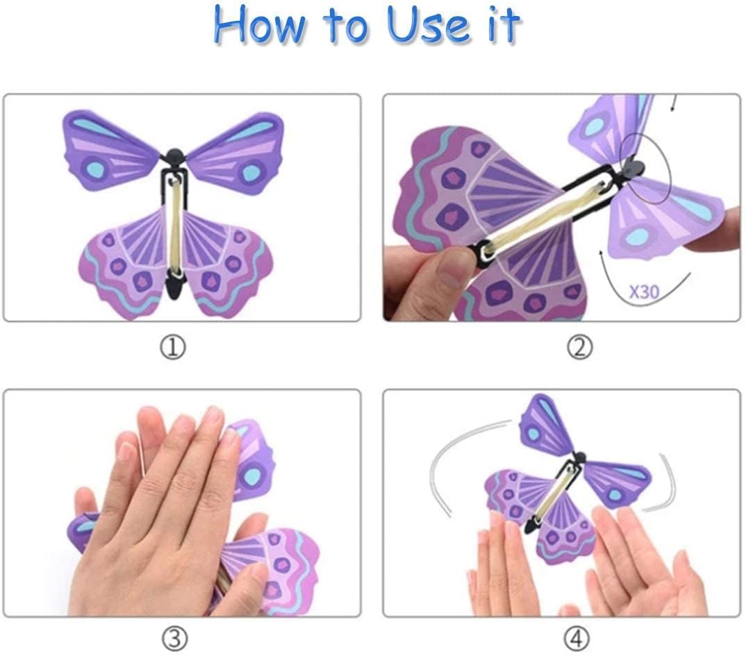 15 farfalle volanti magiche, biglietti a farfalla meccanica, con elastico alimentato a farfalla, giocattolo magico per spettacoli di scena, regali di compleanno, regali a sorpresa per bambini