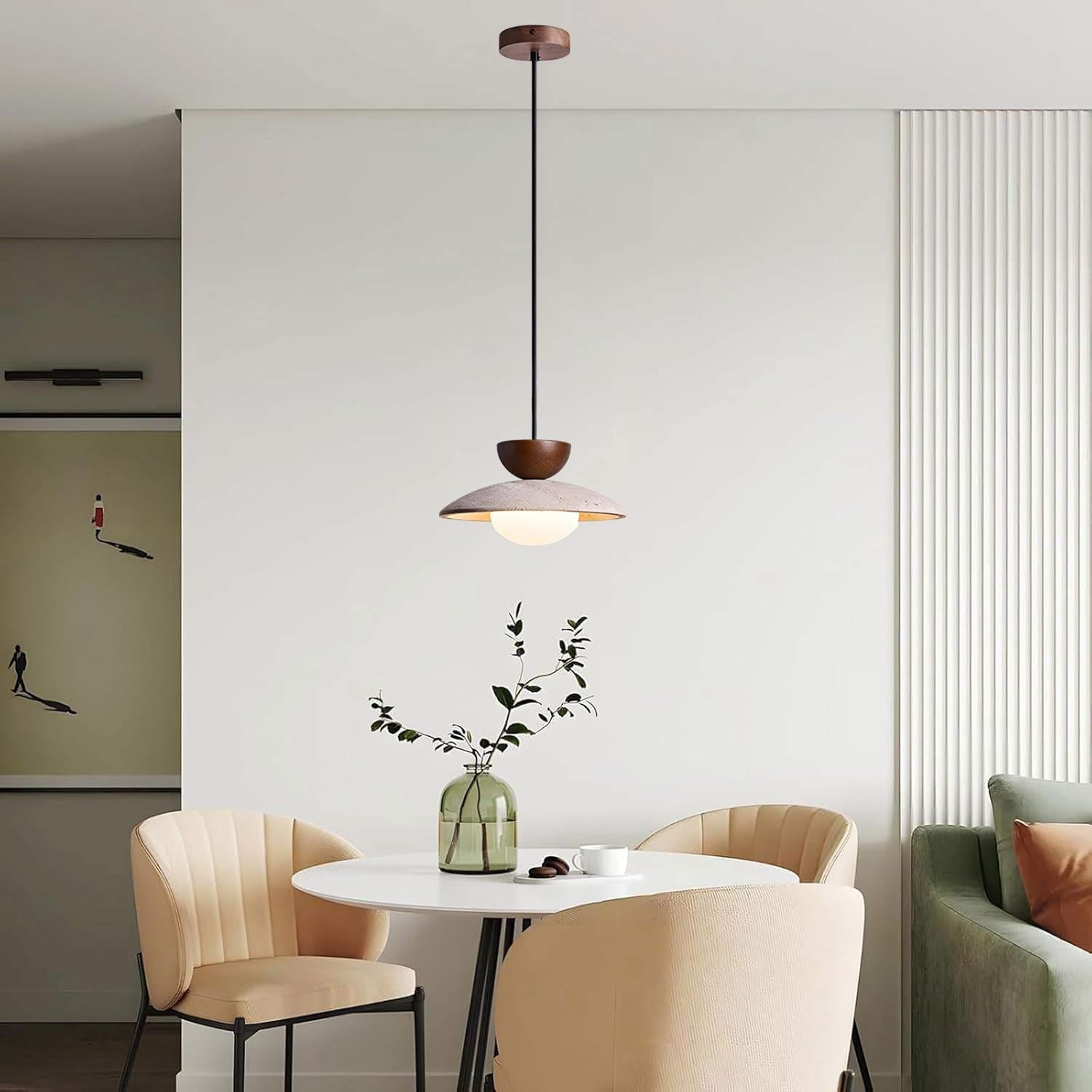 Generico Lampada A Sospensione Wabi A In Legno Di Travertino Giallo Da Soffitto Regolabile Nordica