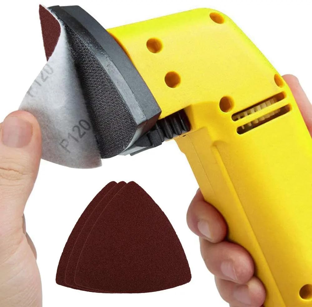 Papier ścierny Hook and Loop Triangle Sanding Pad Zestaw 52 sztuk trójkątnych papierów ściernych 80 mm, różne gradacje 60-240, uniwersalne trójkątne na rzepy, wielofunkcyjne podkładki ścierne