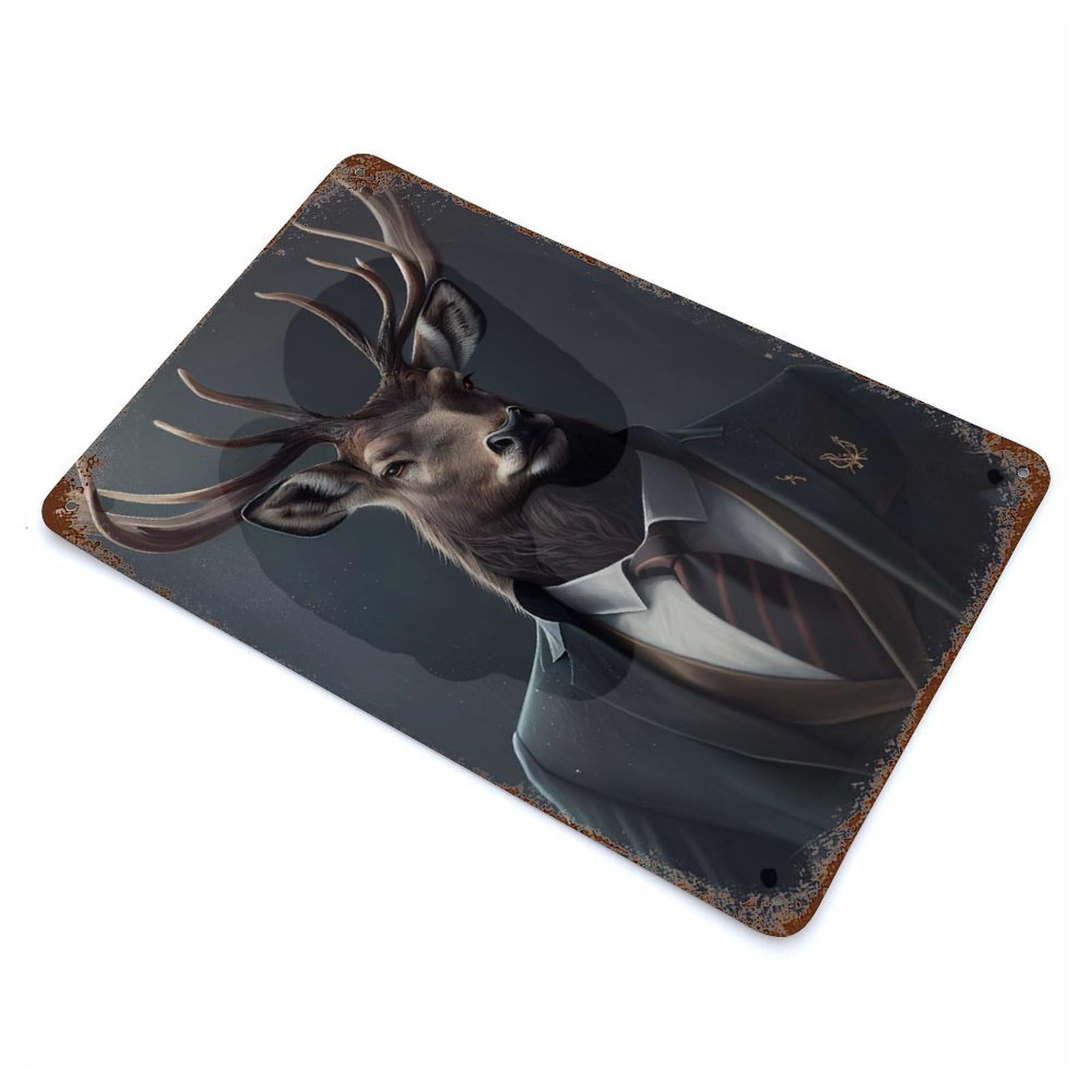 Distressed Metal Wall Sign with Deer Suit Animal Design 11.8"x7.9", for Shed, Workshop And Garage Wall Decor, Decorative Metal Wall Art