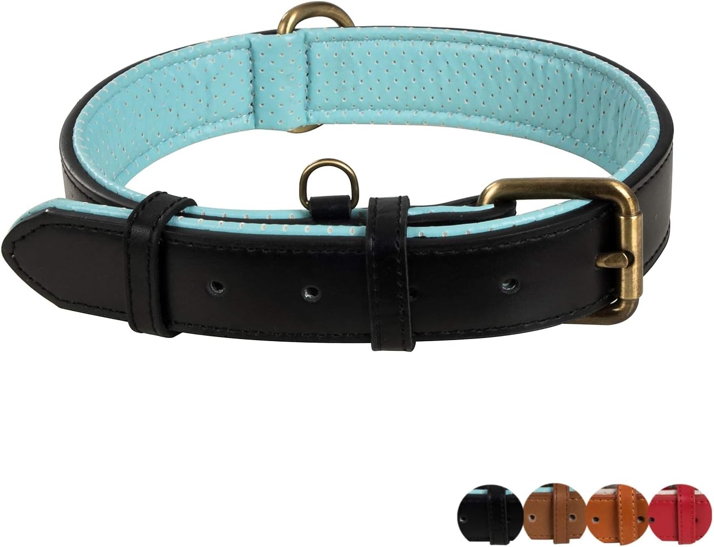 Poohoo Genuine Leather Dog Collar Soft & Breathable Padded | Metal Hardware Rust-Proof | Heavy Duty | Dog Tag Ring | for Medium Large X-Large Dogs (Large, Black) : Pet Supplies