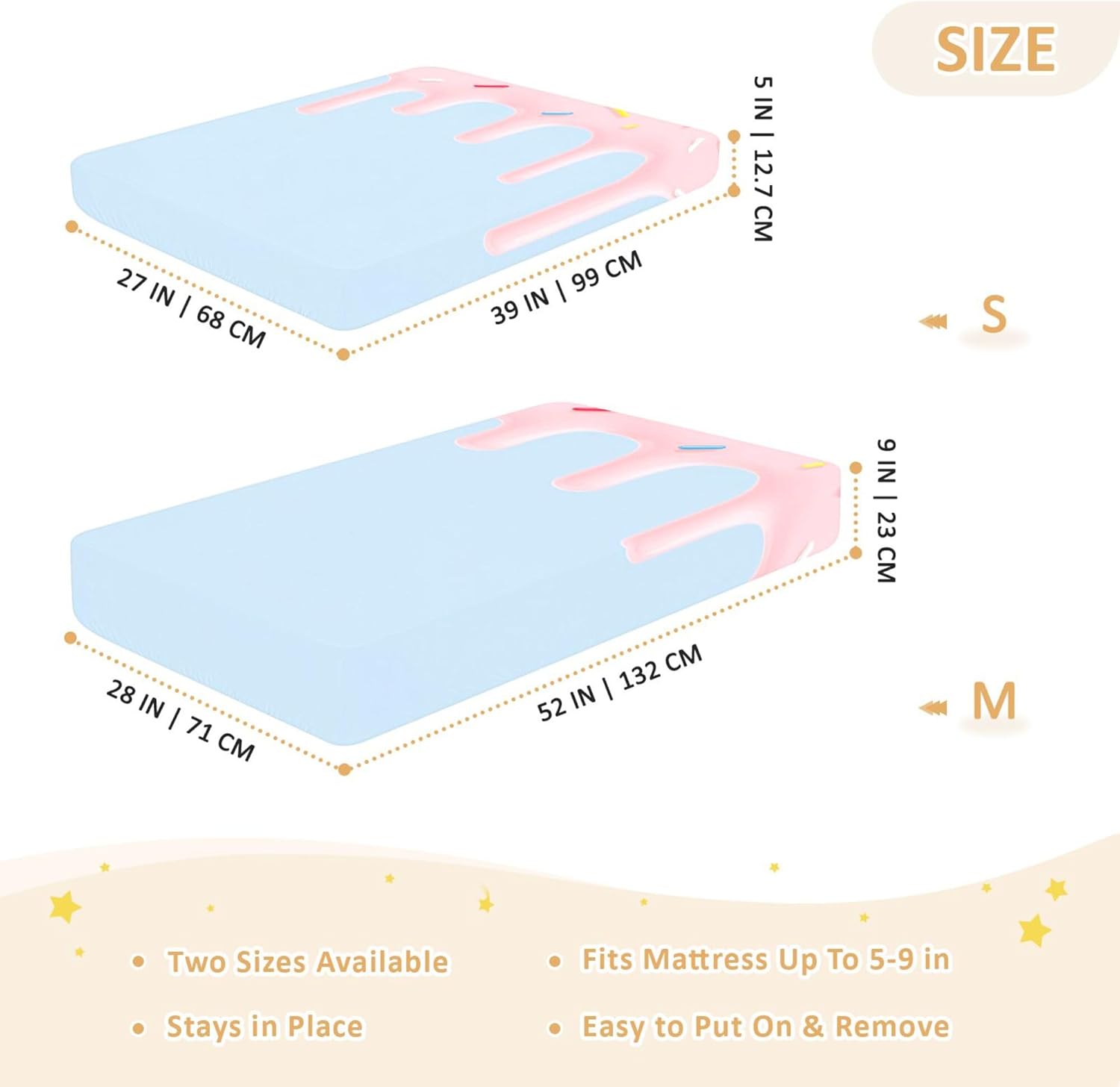 Summer Ice Cream Cute Crib Sheets Soft Breathable Fitted Cotton Baby Crib Sheets Mattress Cover for Girl Boy, 52" x 28" x 9"