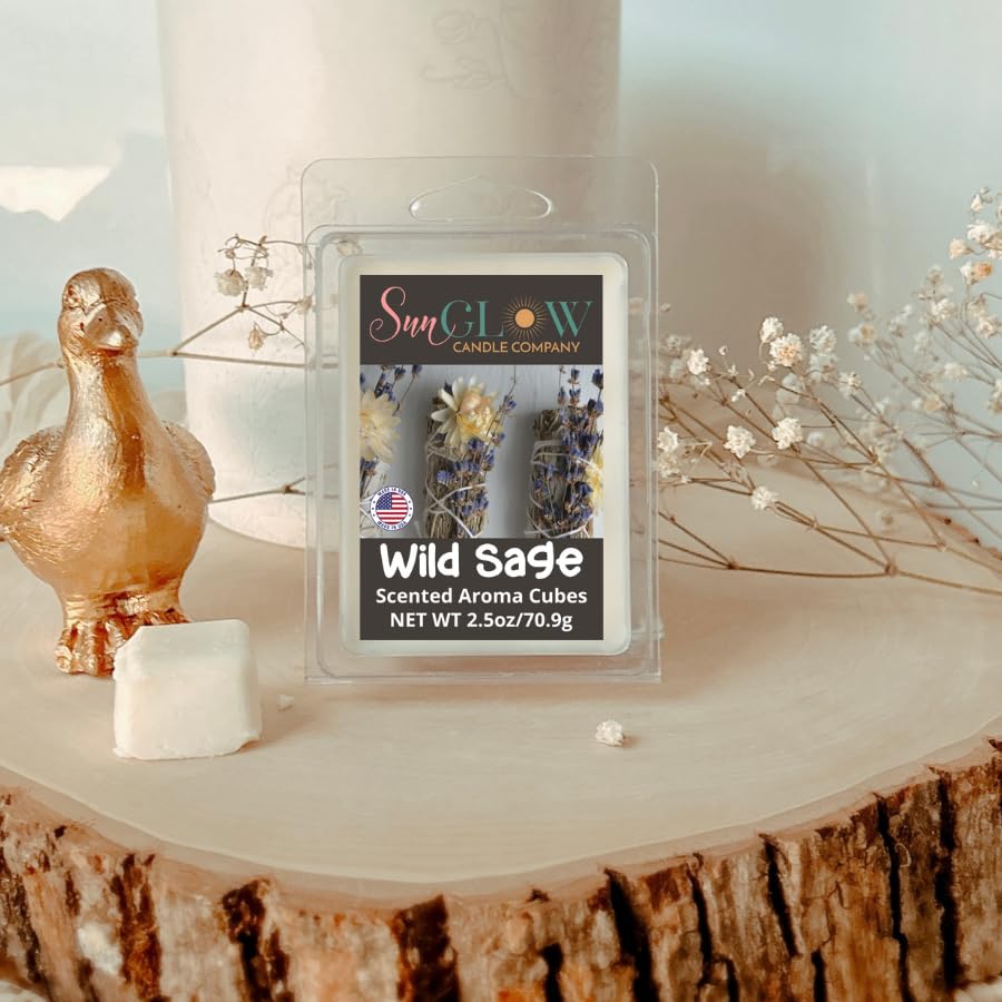 Sun Glow Candle|Wild SAGE |Scented Wax Cubes/Melts- 1 Pack -2.5 Ounces- 6 Cubes|, Off-White