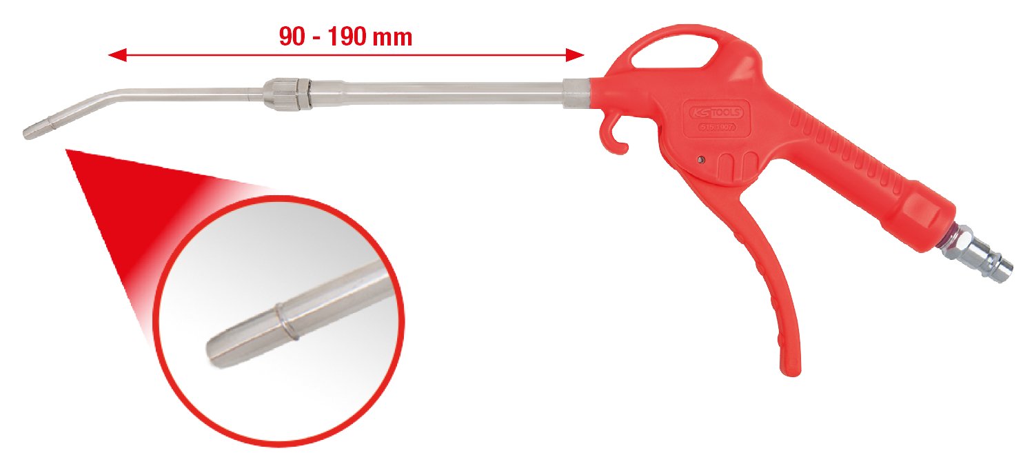 KS Tools 515.1907 Soufflette avec buse réglable de 65 à 280 mm tête pivotante 360° 1/4" 6,35 m