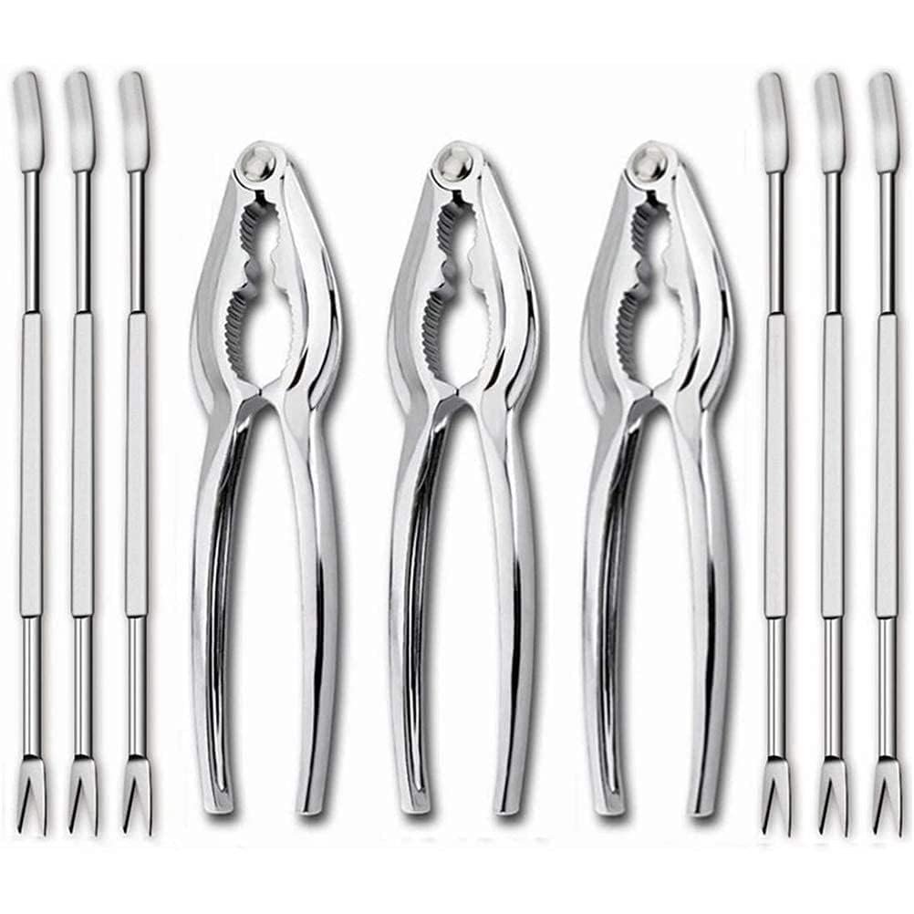 Set di Utensili per Frutti di Mare, 12 Pezzi, Pinze e Forchette per Granchio, Aragosta, Ostriche, Gamberetti, Colore Argento