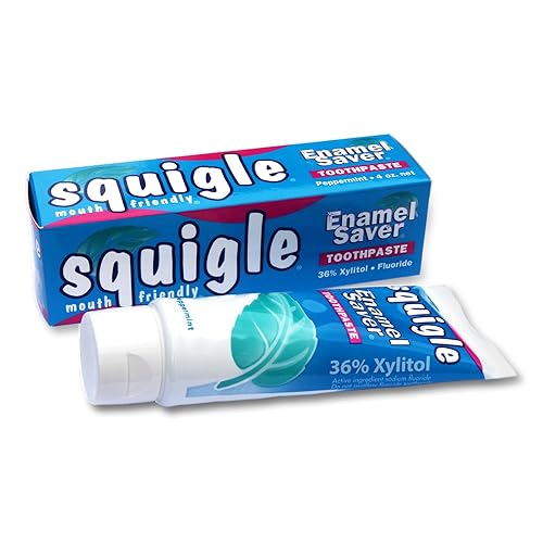 Squigle Pasta de dientes esmaltada ahorradora: 36% xilitol. con fluoruro. Sin SLS. Previene las aftas, el mal aliento, la dermatitis perioral, los