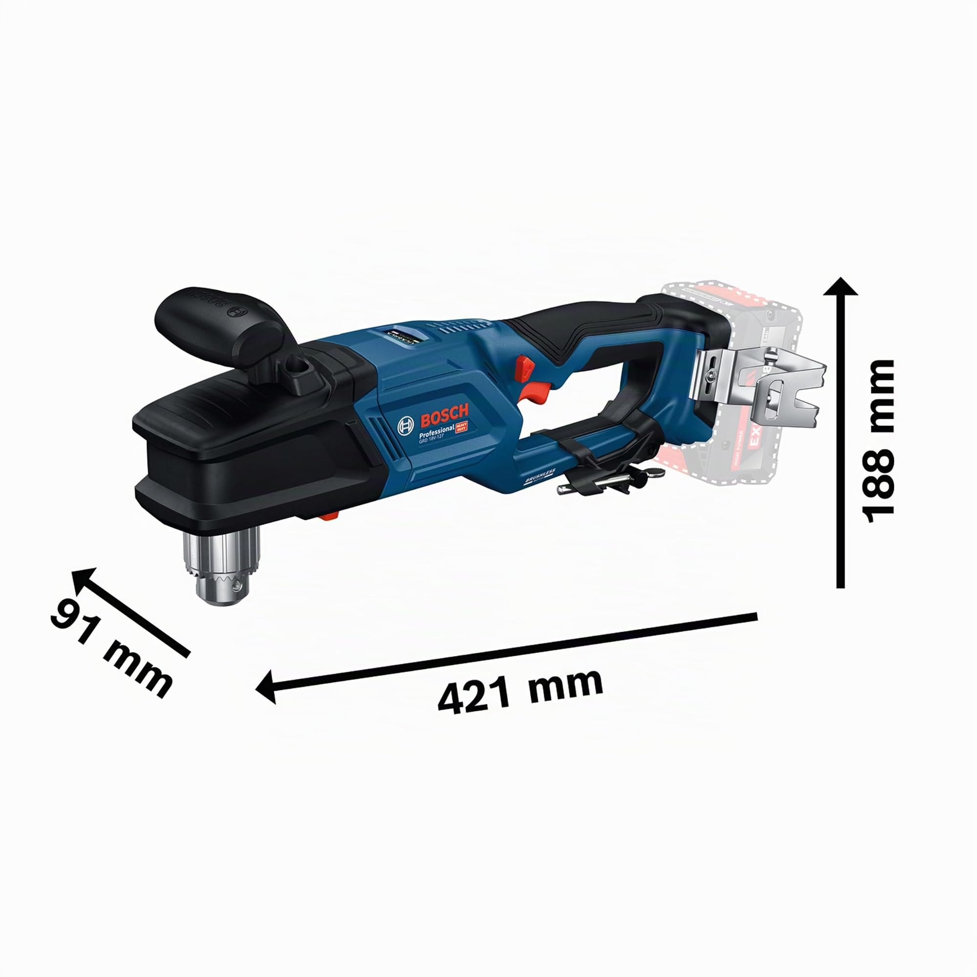 Bosch Professional perceuse d’angle sans-fil GRD 18V-127 65 Nm moteur sans charbons 2 vitesses 1800/550 tr/min