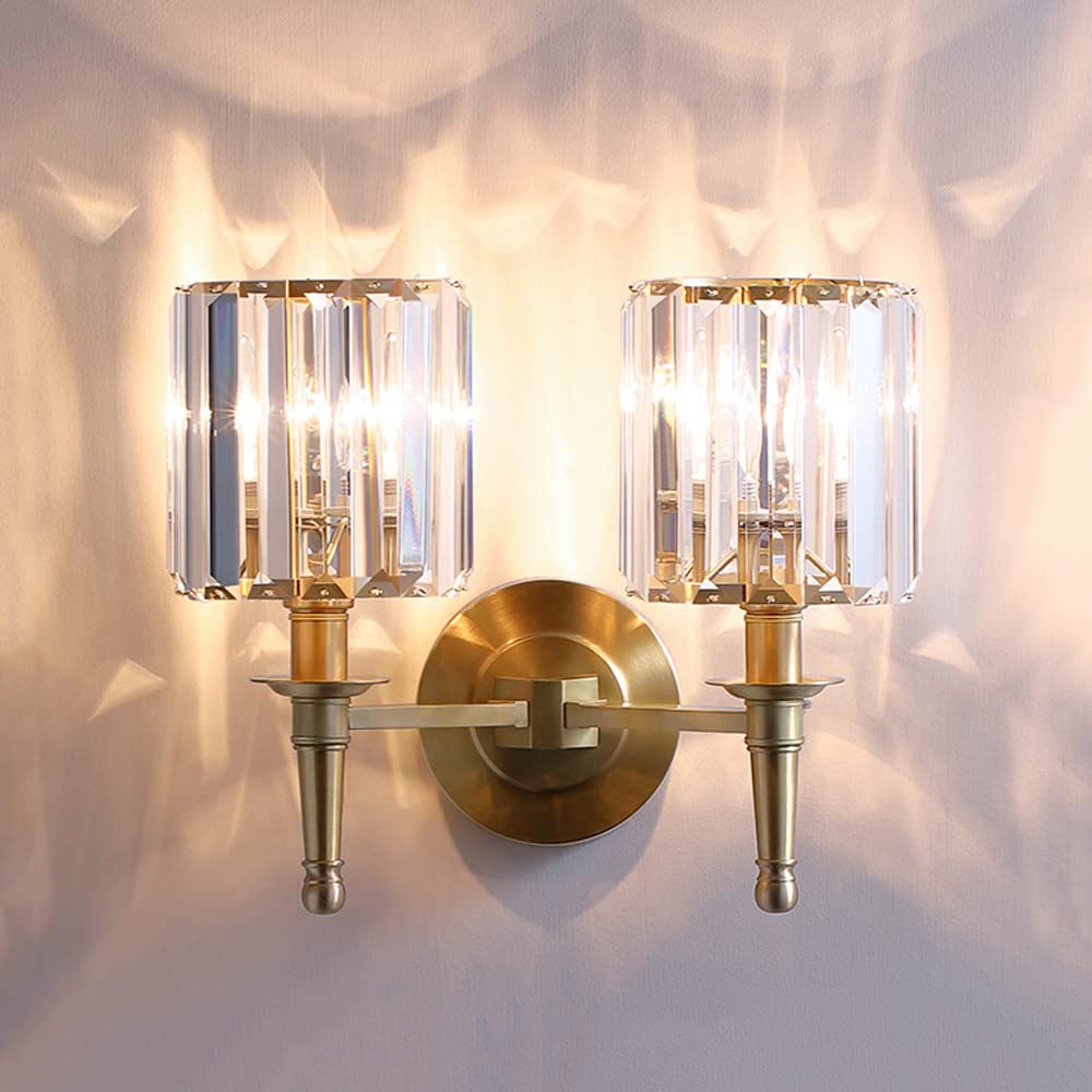 SXECAEPS Crystal Wall Sconce Lighting Fixture Copper Hardwired Lamp, Modern Brass Mount Lights Home Decor Sconces, E14 Headboard Lamps for Living Room Bedroom Bedside