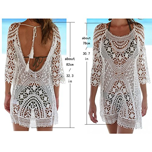 Saherewanr Saída de praia feminina saída de praia de renda longa quimono listrada mini crochê cardig