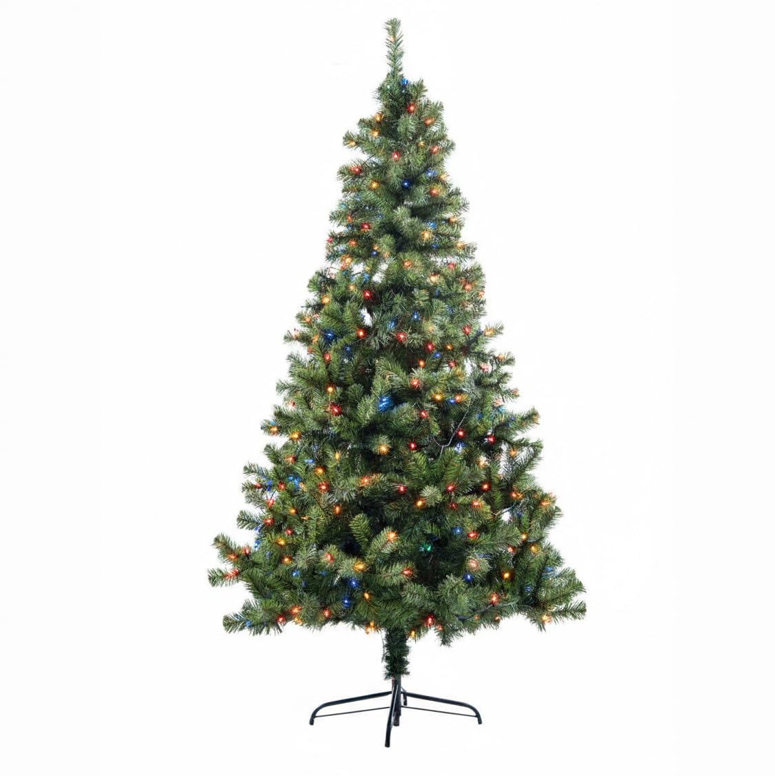 7ft/2.1m Pre-Lit Artificial Christmas Tree Alaskan Pine Green 800 Tips - 200 Multicolour LEDs Metal Stand Xmas Home Decorations