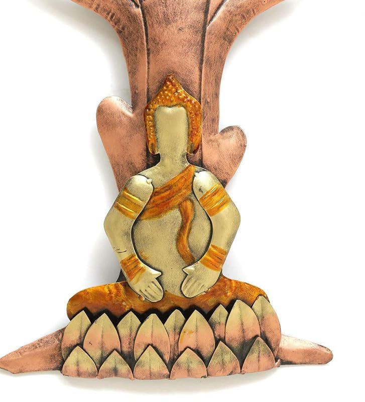 Image of Bharat Art Metal Iron Wall Art Decor for Home Bedroom Living room Cafe Interior Decorative | Elegant Wall Hanging Sculpture with LED Light | Gift Item | GOLDEN BUDHA TREE | 40x2x48 INCH | W041(A)