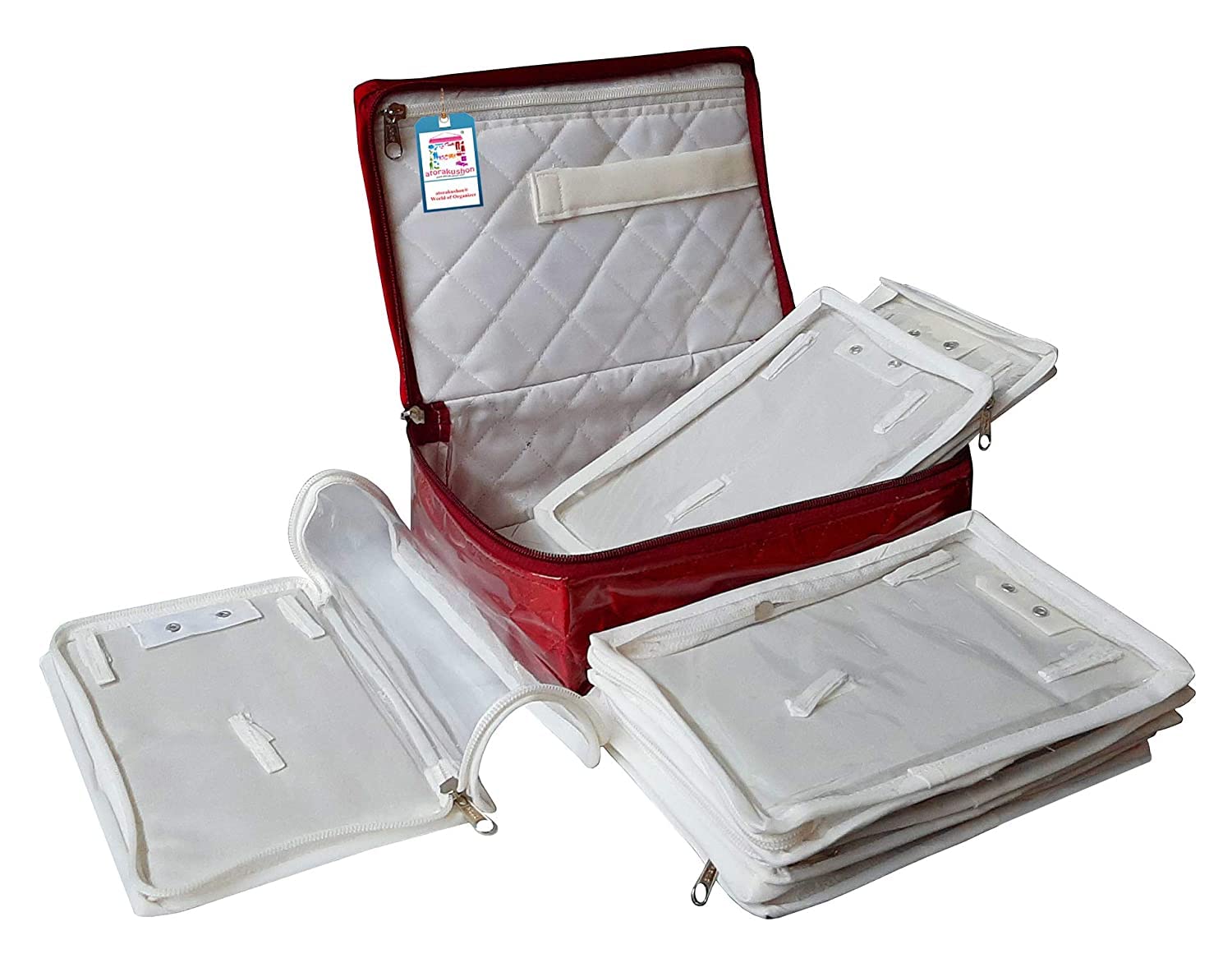 atorakushonMaroon Travel Jewelry Earring Box Organizer Case Bag Storage Box Holder for Rings Necklaces Bracelets Earrings Chains Watches for Women