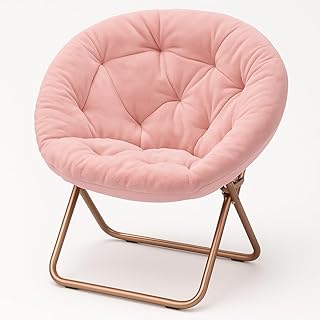 Magshion Saucer Chair for Teens Adults, Oversized Folding Cozy Moon Chair with Gold Metal Frame, Furry Faux Fur Comfy Lazy Seat for Bedroom, Living Room, Dorm Room, Apartment (Pink) - Buy now