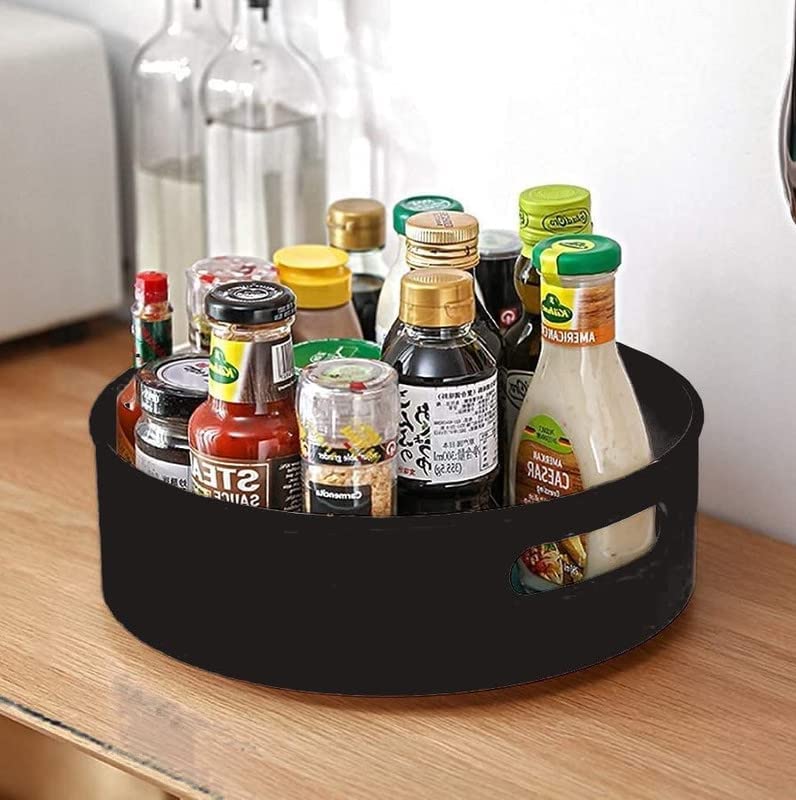 Multi-Purpose 360° Rotating Kitchen Organizer Tray Lazy Susan Rack Kitchen Storage Revolving Tray Cosmetic Organizer Rotating Tray Lazy Susan Spice Box (Black, Medium)