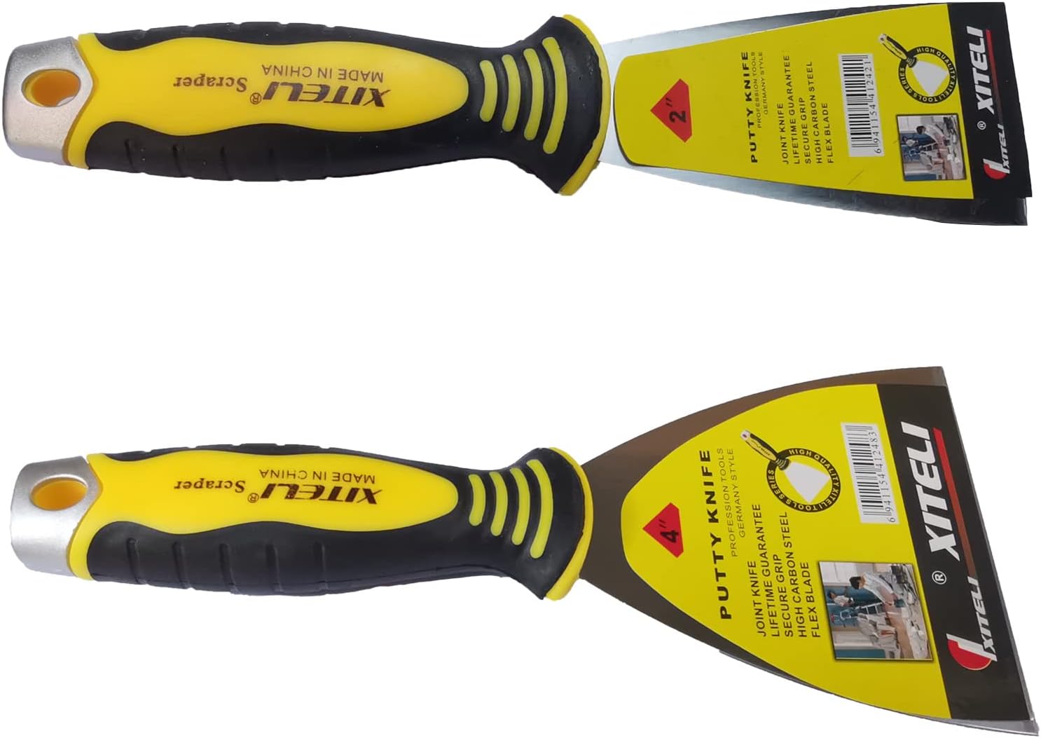 2-Pack Putty Scraper, 2" and 4" Stainless Steel Putty Knives with Plastic Ergonomic Handle for Taping Paint Wall Floor Tile, Metal Spackle Tools Knife,Remover for Wood, Wallpaper Scraper (2" and 4")