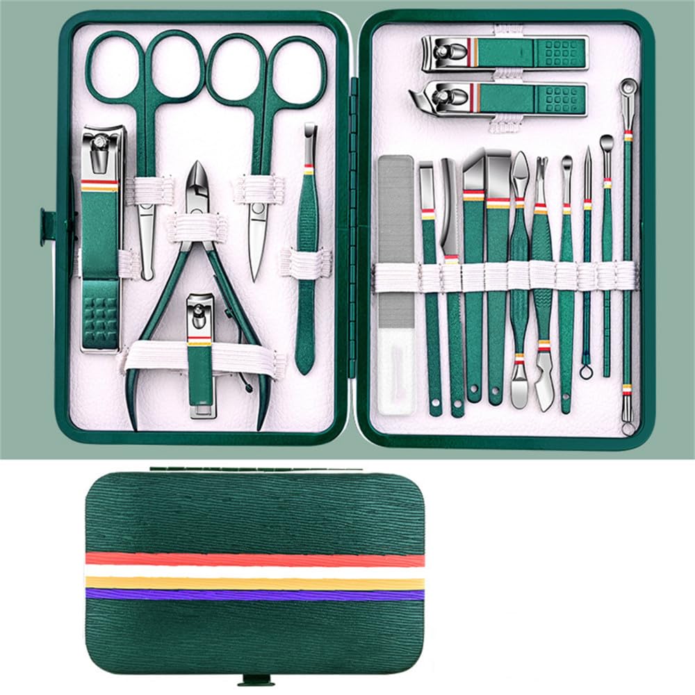 Juego de cortaúñas con Bolsa Plegable, Kit de manicura, Juego de Tijeras, Juego de cortaúñas, Herramienta de Belleza y Maquillaje de Acero Inoxidable, Azul, 13 Piezas