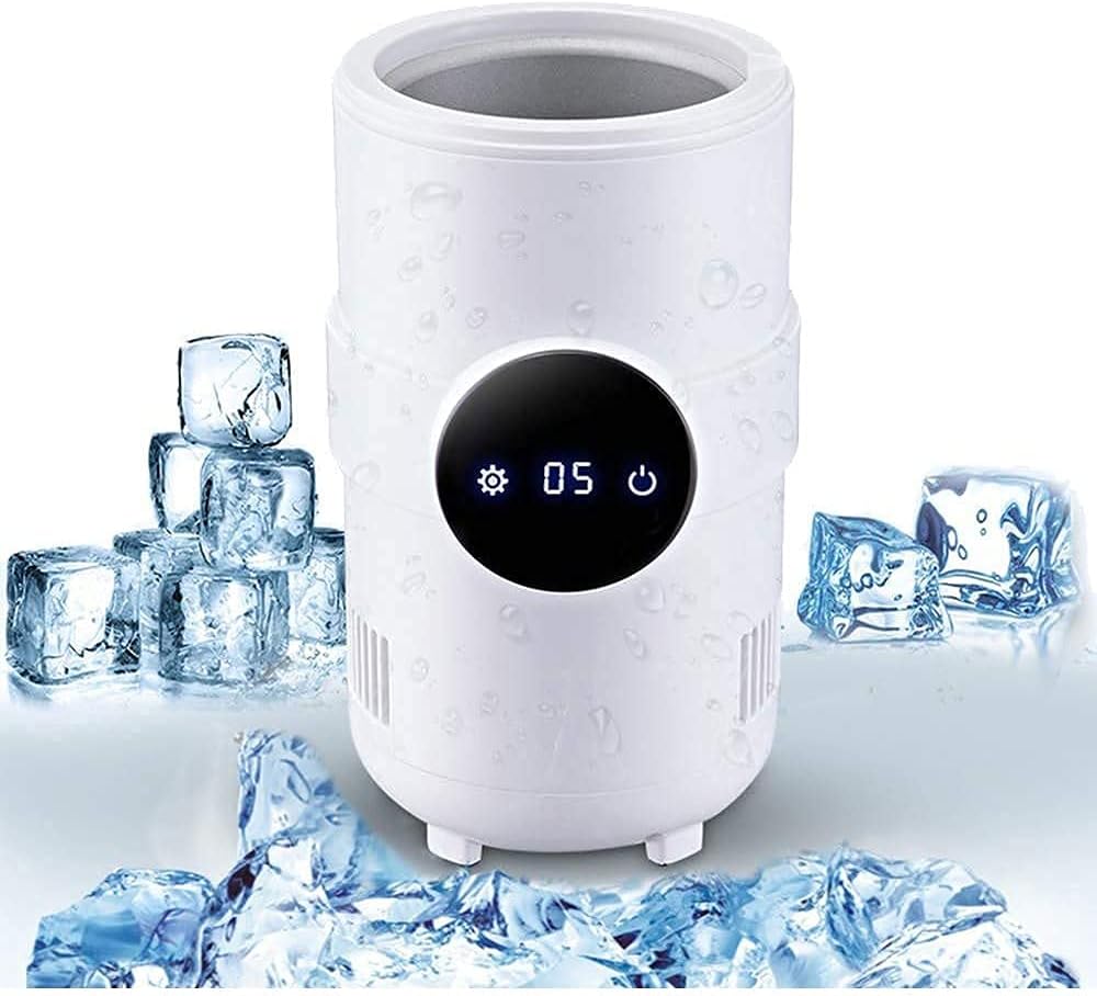Electric cooler 2-in-1 Car Cup Warmer Cooler Smart Car Cup, 500ML Fast Cooler Electric Cooling Mug Cup Portable Mini Desktop Beverage Cooler Refrigerator for Beer Cola Water Milk Wine Drink