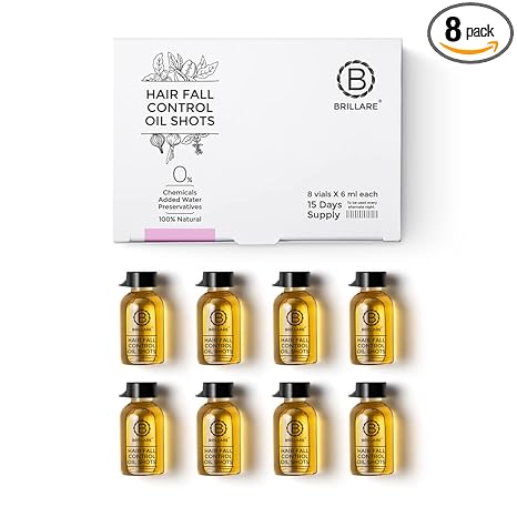 Brillare Hair Fall Control Oil Shots, Powerful Blend of Onion Oil, Coffee & Basil Oil, Helps Strengthen Roots, Prevent Breakage & Reduce Hairfall, Hair Oil for Hair Fall and Regrowth, 8 Vials x 6ml each