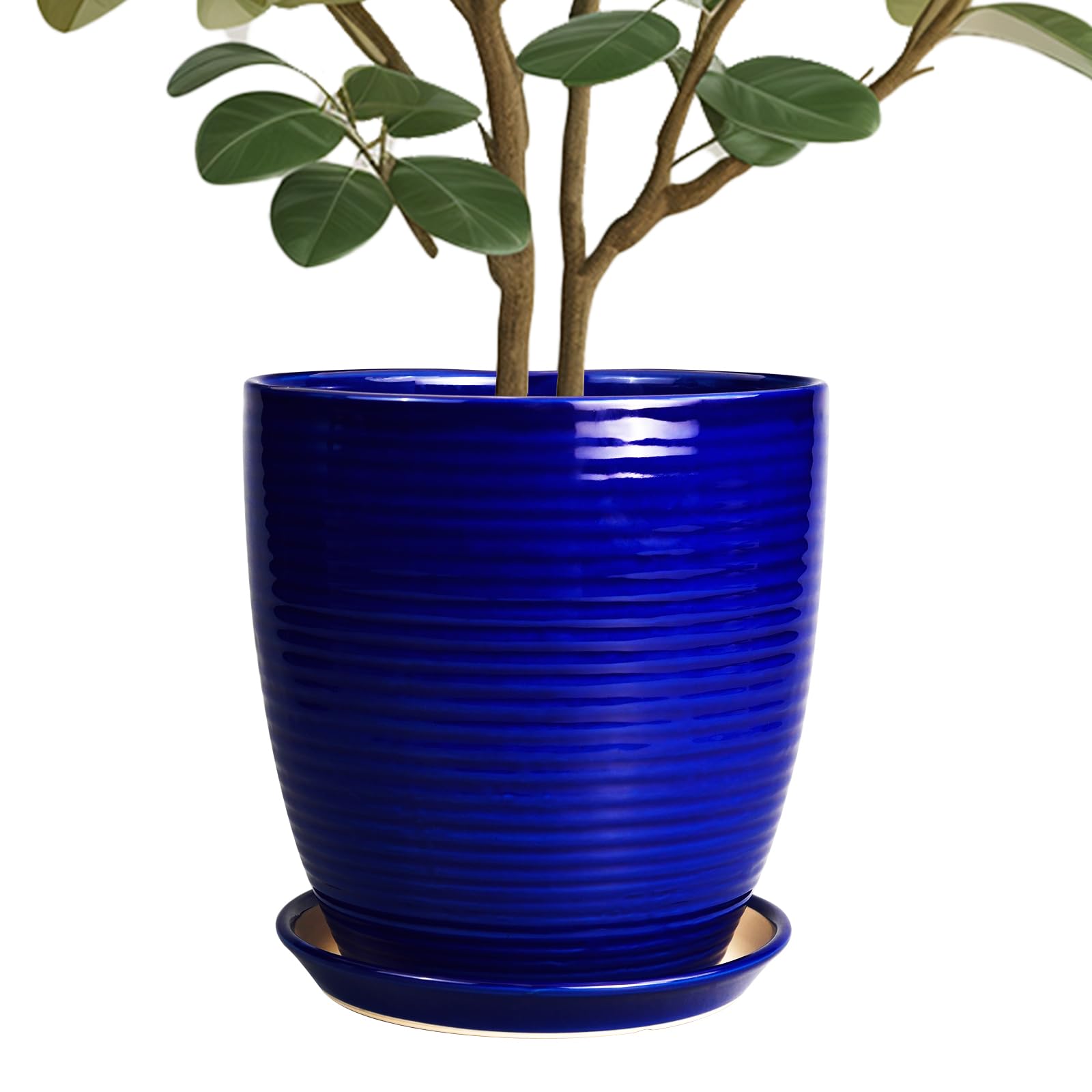 EPFamily Glossy Blue Fluted Coil Ceramic Planter Pot