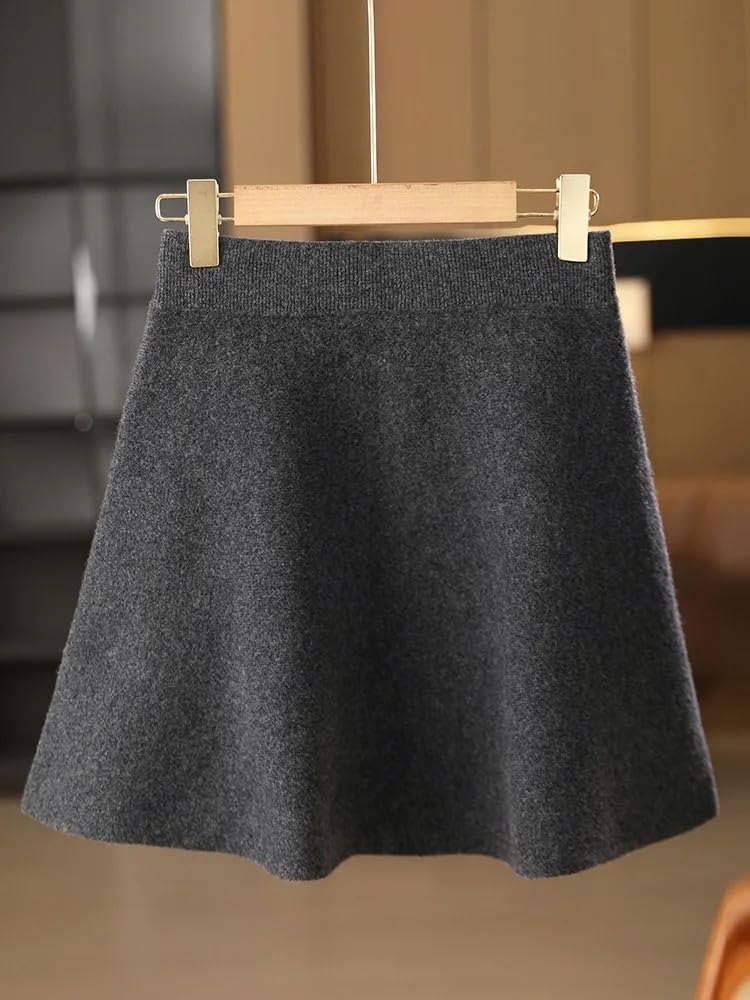 Faldas de lana para mujer, minifaldas acampanadas con cintura elástica, para otoño e invierno, de punto por encima de la rodilla