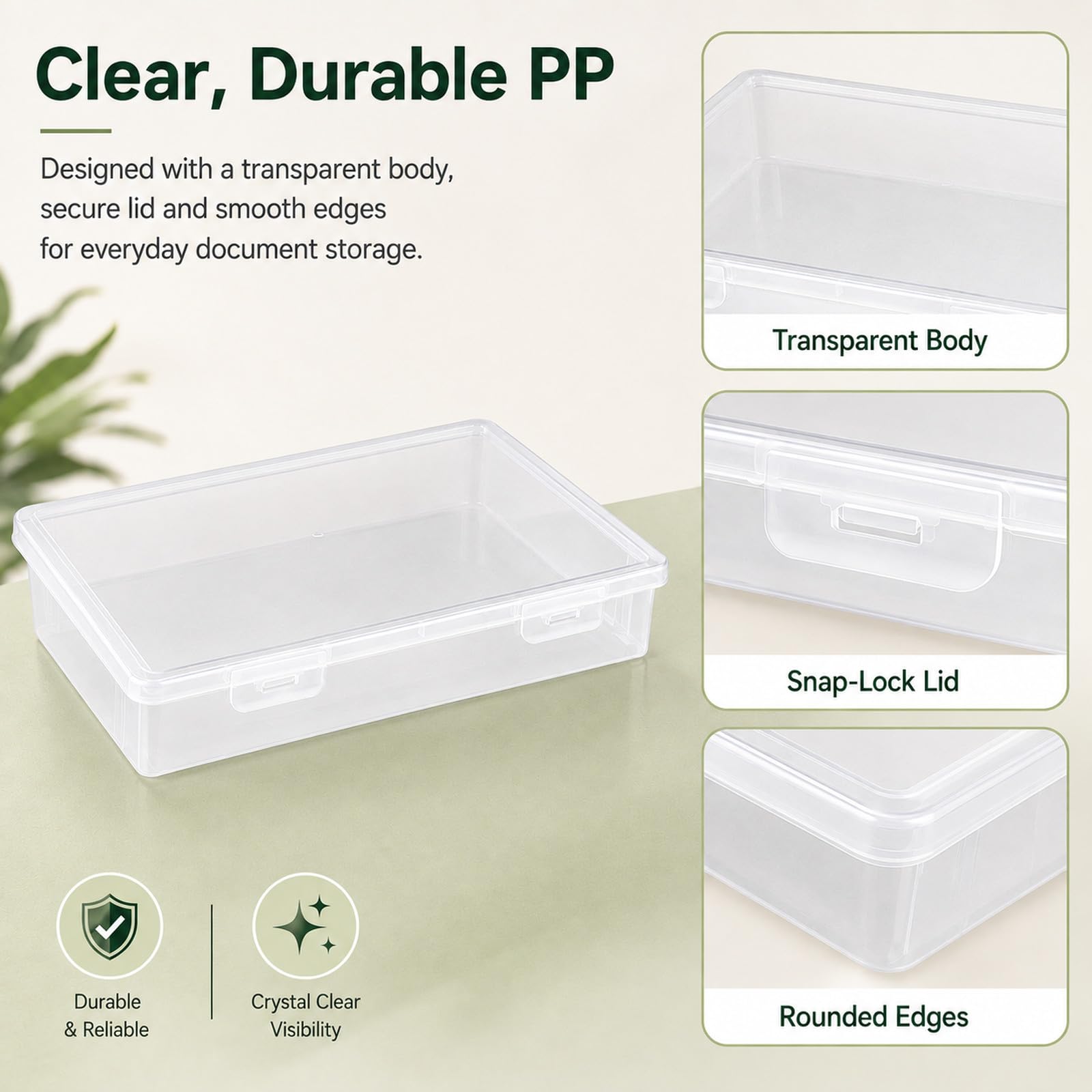 lot de 6 Boite archive A4 en plastique, boites de rangement documents 31 x 22 x 5 cm, boite transparente a4, boites plastique PP pour bureau, école et maison