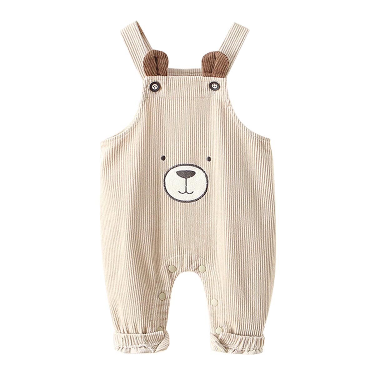bébés garçons filles Salopette en velours côtelé 6-9-12-18-24 mois-3 ans, combinaisons sans manches tout-petits avec 3D broderie ours, pantalon à bretelles Jambes larges décontractée