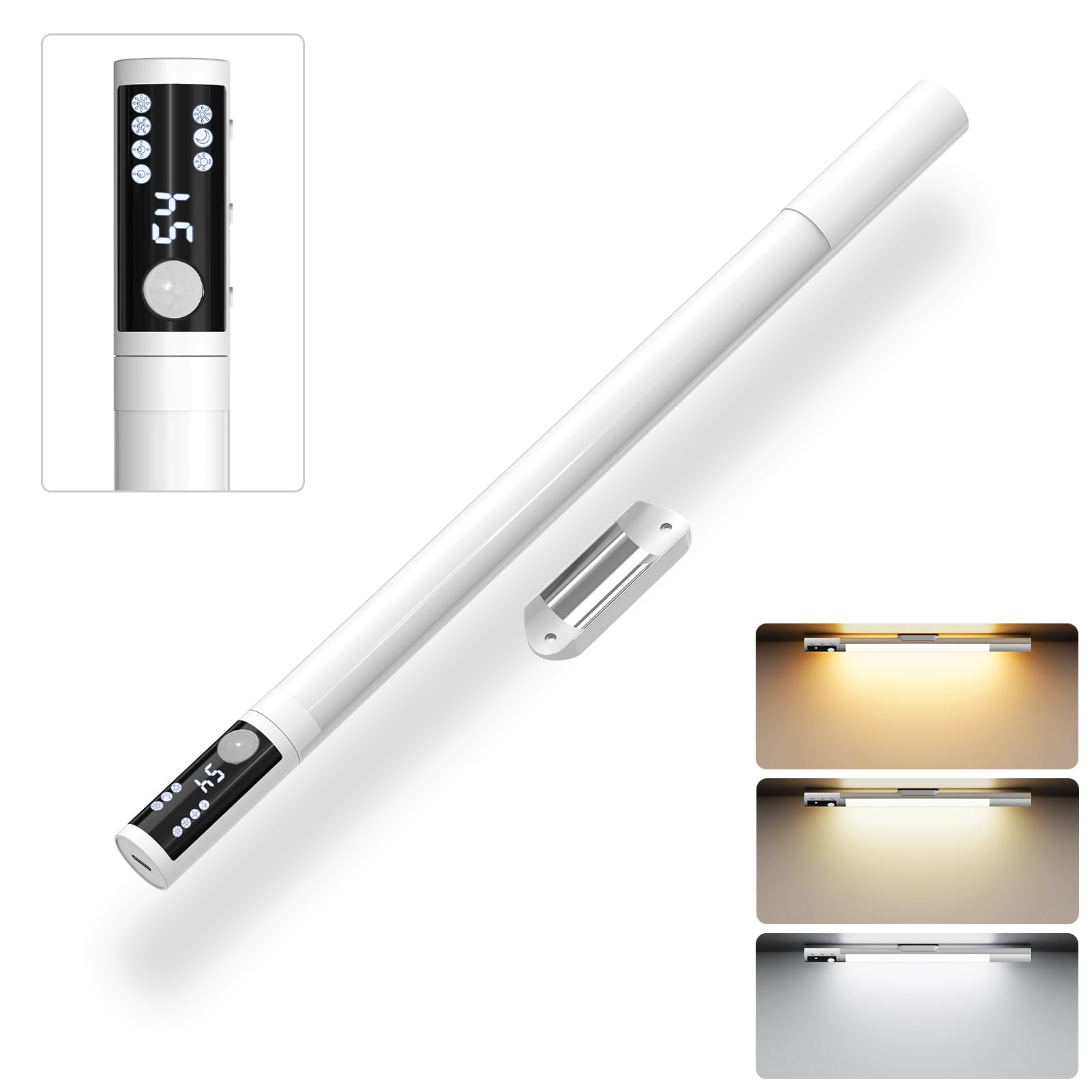 MALIIGAZA Motion Sensor Lights, Upgraded 2000mAh LED Under Cabinet Lights with Digital Display, 15-inch Wireless Closet Lighting Indoor for Wardrobe Closets Cabinet Cupboard Hallway Stair (White)