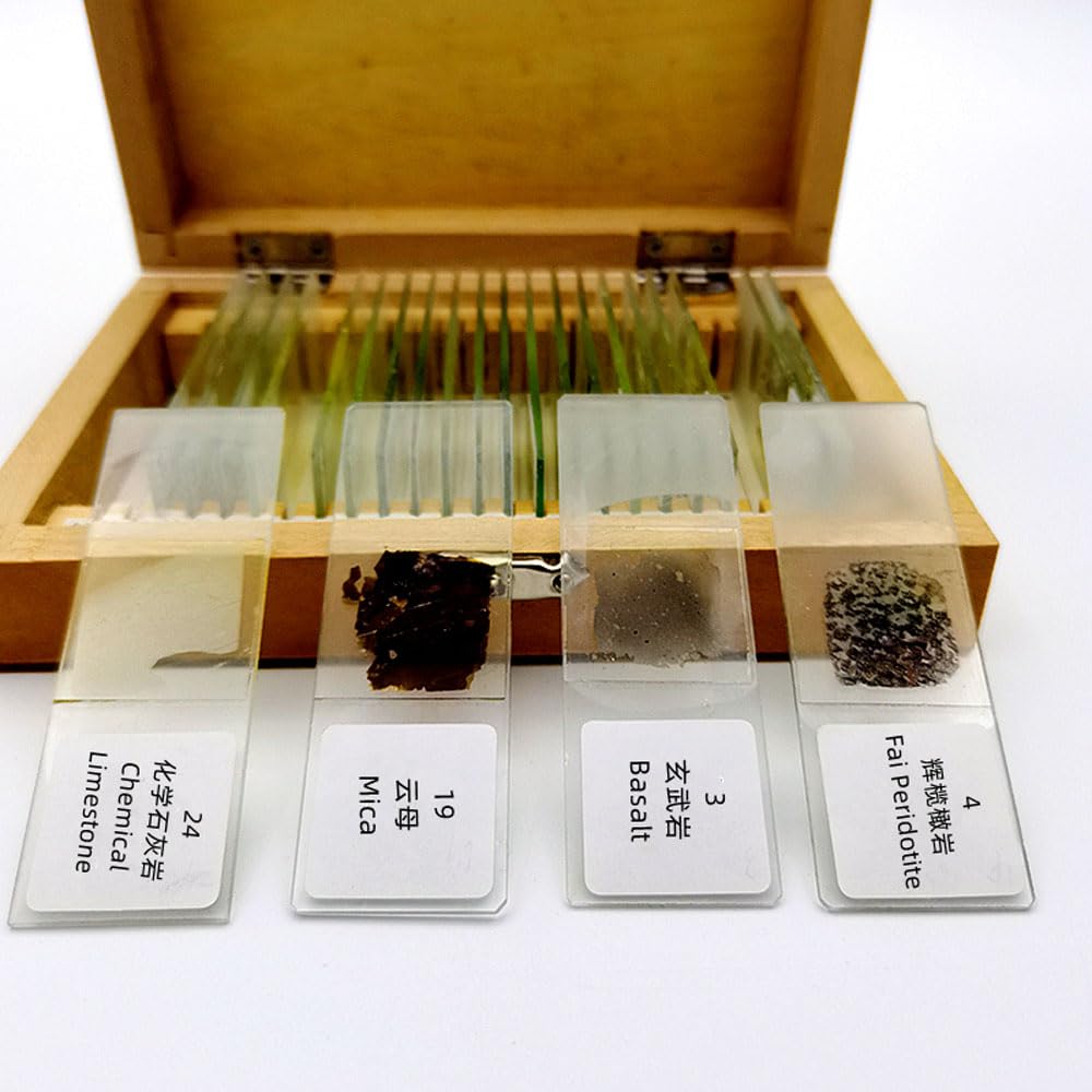 24PCS Geography Mineral Rock Thin Stone Section Slides Grinding Microscope Prepared Slide
