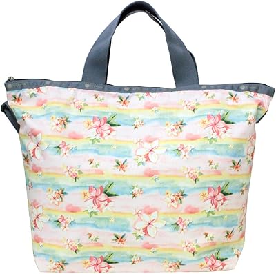 Plumeria Rainbow HAWAII EXCLUSIVE Easy Carry Tote Crossbody + Top Handle Handbag, Style 2431/Color K879, Tropical Hawaiian Plumeria Flowers, Pastel Watercolors, Hawaii Printed on Pattern