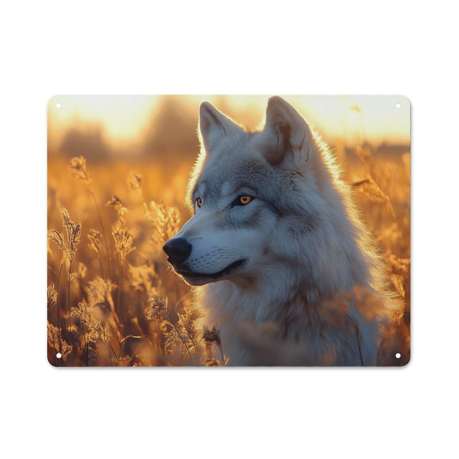 Junmoney Style-10 Retro Wolf In Golden Field At Sunset Metal Sign 30X40cm, Classic Pub Decor For Cafe, Pub, Workshop Or Home Bar, For Casual British Interiors