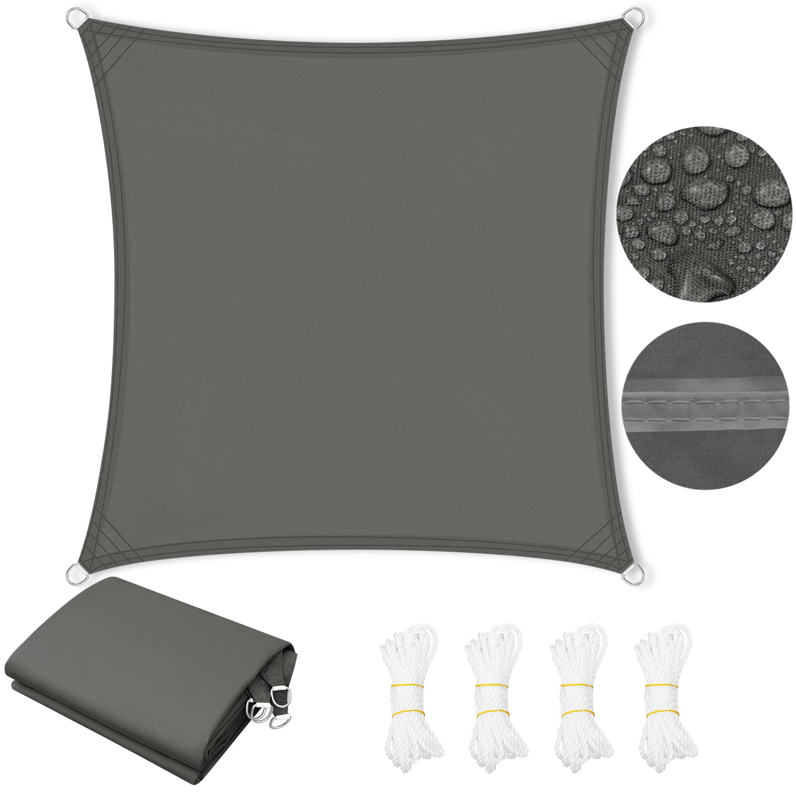 WOLTU Toldo Vela de Sombra Impermeable, Toldo Rectangular 4x5 m de Poliéster 200 g/m², a Prueba de Viento y Protección Rayos UV, para Exxterior como Jardin, Patio, Piscina, Gris Oscuro — view 10