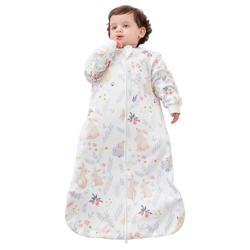 TURMINUS Saco de dormir para bebé con mangas largas, saco de dormir para bebé de 1.5 TOG con cremallera de 2 vías, 100% algodón, manta ligera para