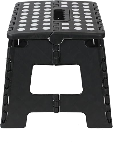 Miniatura 9 de Home Basics Taburete de paso plegable con agarre antideslizante puntos y asa de transporte, color negro, Plástico, Negro