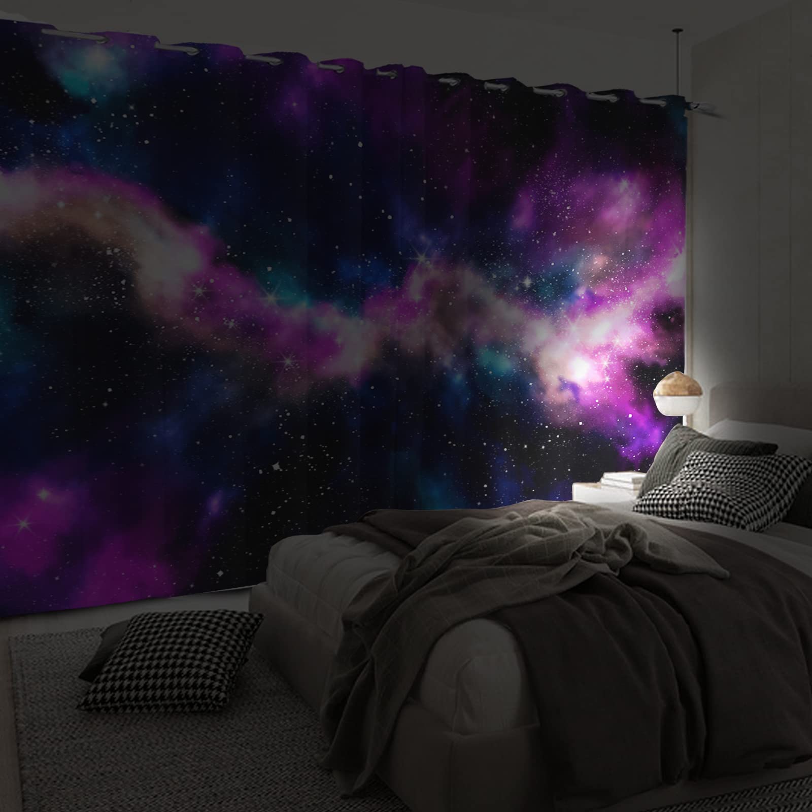 132x214cm Galassia Tenda della finestra Spazio Viola Stellato Notte Cielo Tende per finestre Universo Pianeta Tende opache per camera letto Isolamento termico Tenda oscurante, 2 pannelli