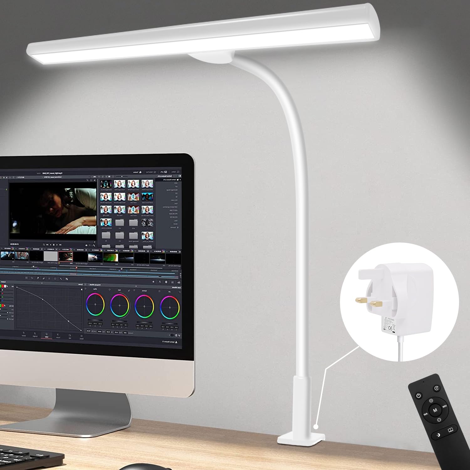 LED Desk Lamp for Home Office, Double Head LED Desk Lamp with Clamp, Eye Protection Architect Table Lamps, 18W 80CM Brightest 5 Color Modes and Dimmable Workbench Office Light for Reading…