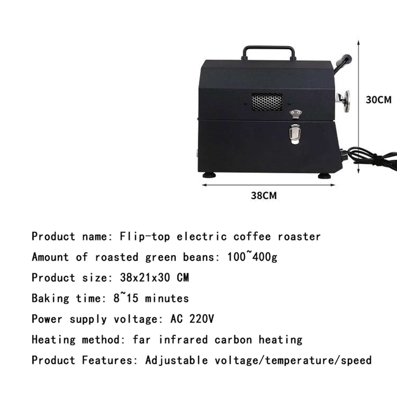 Tostatrice Elettrica Per Chicchi Di Caffè, Macchina Per Cucinare Chicchi Di Caffè Professionale In Acciaio Inossidabile Da 400 G, Temperatura/velocità/tensione/regolazione, Per Casa, Bar, Ufficio