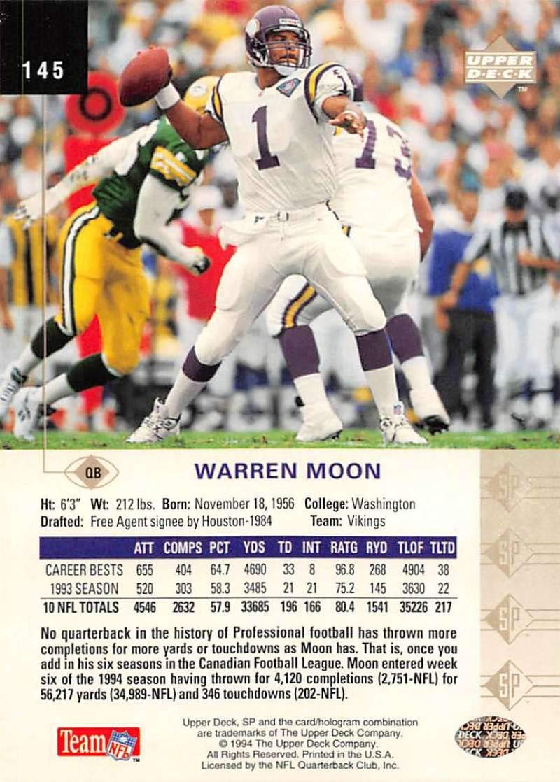 Amazon.com: 1994 SP Football #145 Warren Moon Minnesota Vikings