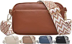 Bolsas transversais para mulheres, bolsas de ombro de couro vegano, bolsas femininas com alça larga ajustável, Marrom, Small