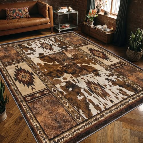 Tapete decorativo estampado vaquero 7x9 ft beige marrón miniatura 3