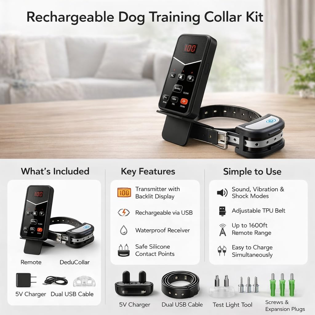 Wireless Dog Fence System for 2 Dogs, Electric Dog Fence with LCD Screen, Adjustable Warning Strength, Range 300 M, Rechargeable Wireless Pet Fence, Dog Perimeter Collar, Invisible Dog Fence