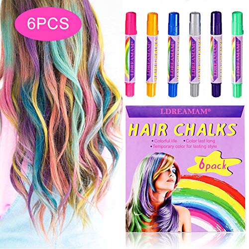 Temporary Hair Chalk,Kids Hair Chalk,Washable Hair Dye Safe Makeup kit,for Cosplay Birthday New Year Christmas Gifts for Kids Girls Teen Adults,6 Bright Colors