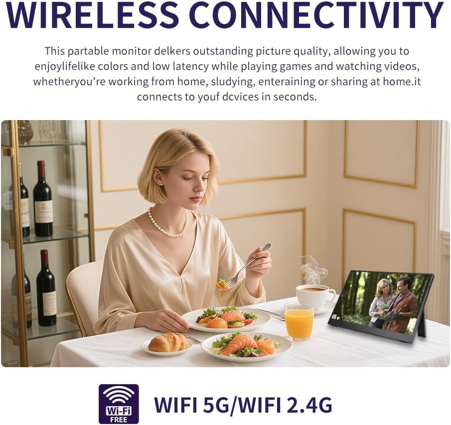 Image of QQU 15.6 Inch Wireless Portable Monitor, HDR Eye Careful Gaming Monitor, FHD IPS /HDR Computer Screen Extender with Built-in Speakers, Compatible with Laptop PC Phone PS4 /PS5 Switch