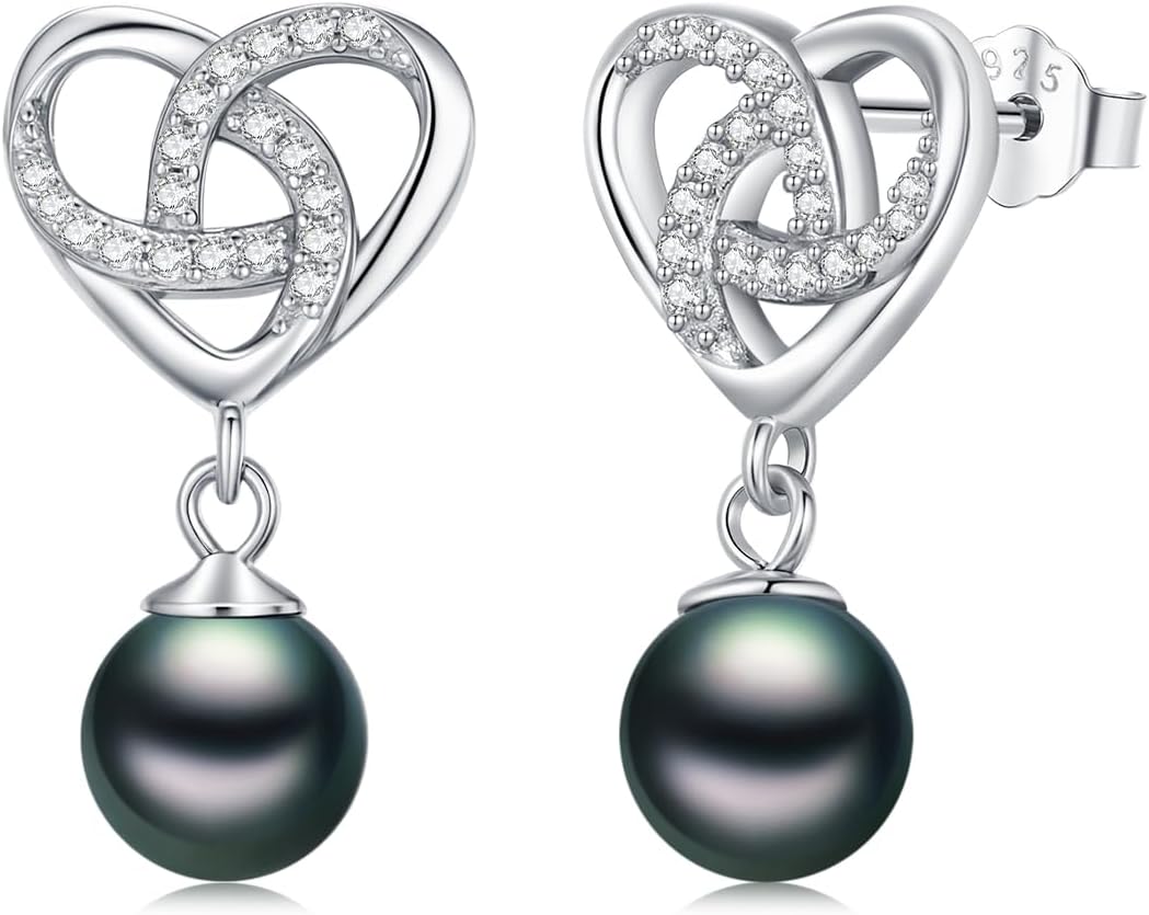 Tahitian Black Pearl Earrings Stud 925 Sterling Silver Black Pearl Earrings Valentine's Day Birthday Christmas Jewelry Gift for Women Mom Wife Her