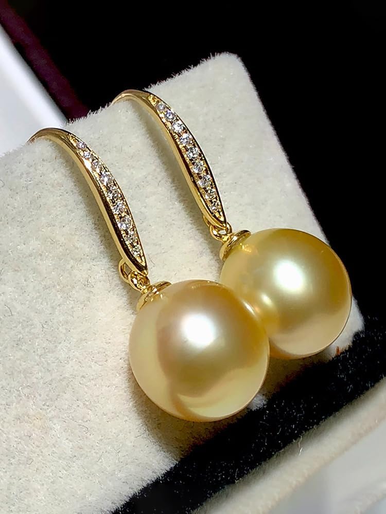 NONNYL Wife Jewelry 18K Gold Earrings - Genuine South Sea Golden Pearl Jewelry Earrings for Women, Birthday Jewelry for Girlfriend, Valentine's Day for Wife NO1154