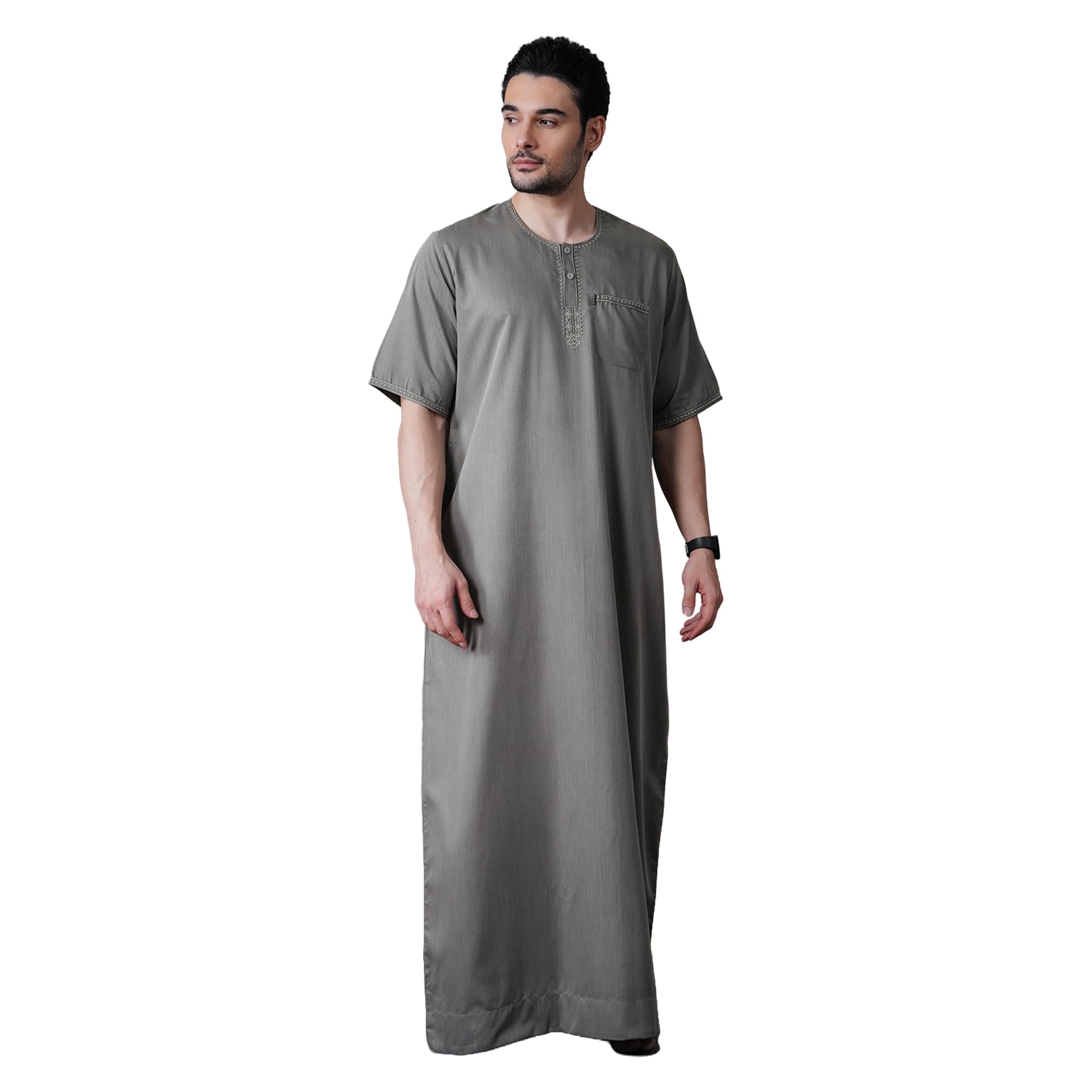 mashroo Green Rizbin Half Sleeve Thobe Jubba for Men (XL)-picture-2