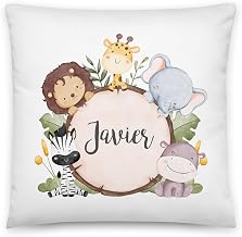 Kembilove Children's Cushions – Personalised Cushion with Name – Birthday Gifts for Children School – Nursery Gifts – Children's Pillow 40 x 40 cm – Jungle