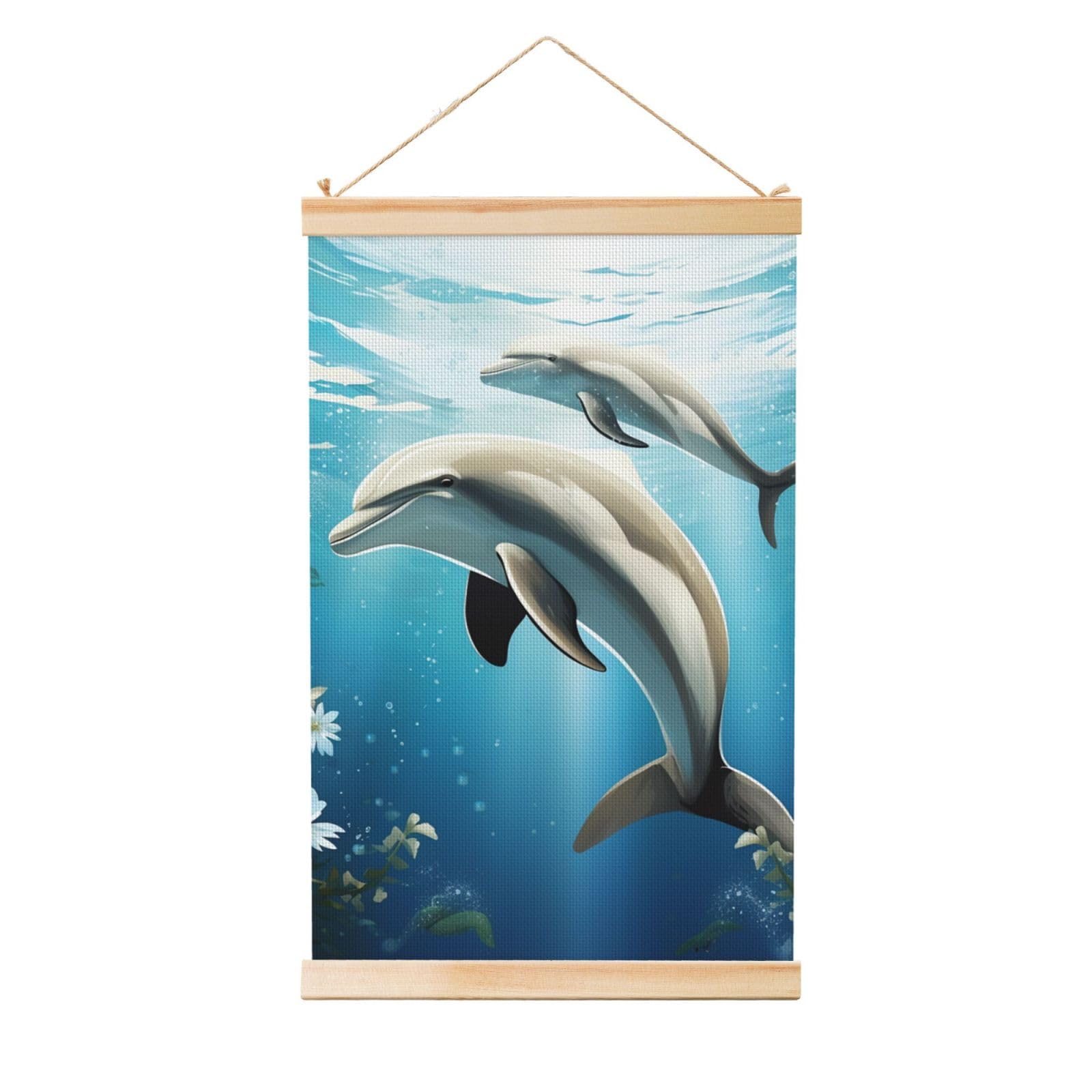 Kiss Dolphin Tale Posters Wooden Shaft Hanging Poster Canvas Prints Scroll Wall Art Painting Vintage Wall Banner Modern Artwork Decor for Home Decor Ready to Hang 16"x24"